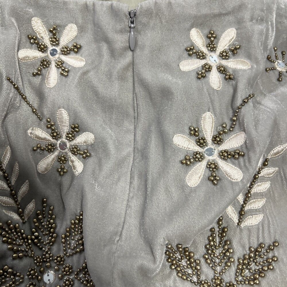 Free People Size 4 Bright Light Embroidered Sequin Beaded Gray Velvet Mini Skirt - Picture 5 of 6